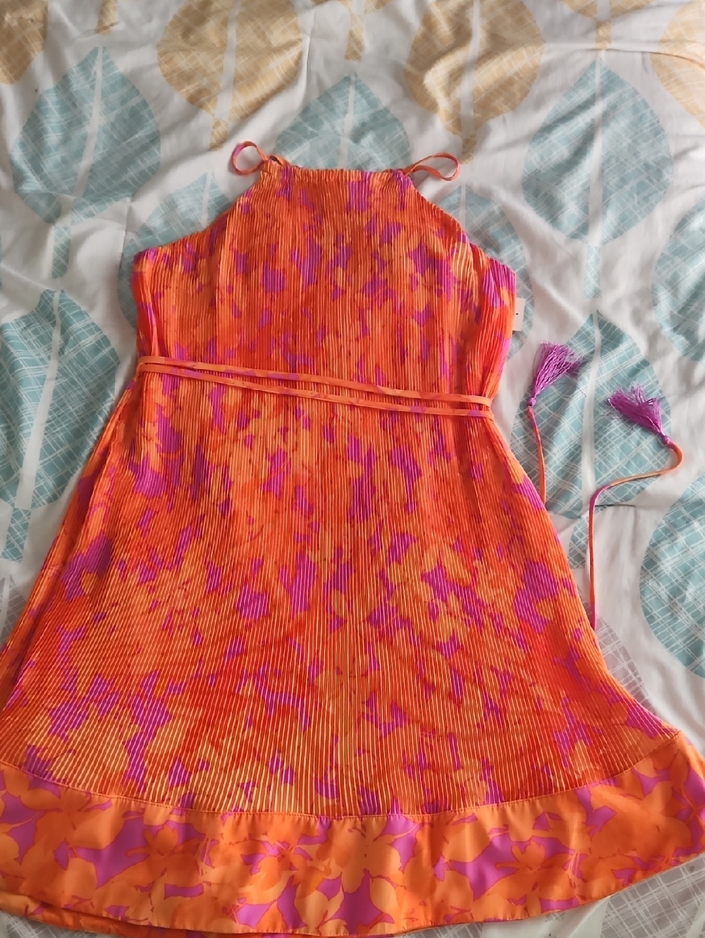 Taylor Bright Orange & Pink Halter Summer Dress